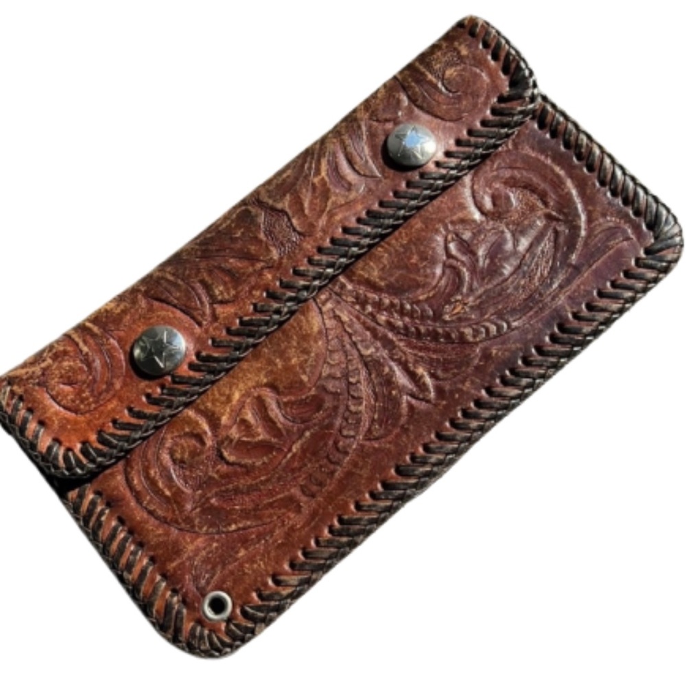Sustainable Handmade Tooled Leather Wallet - Picture 1 of 4